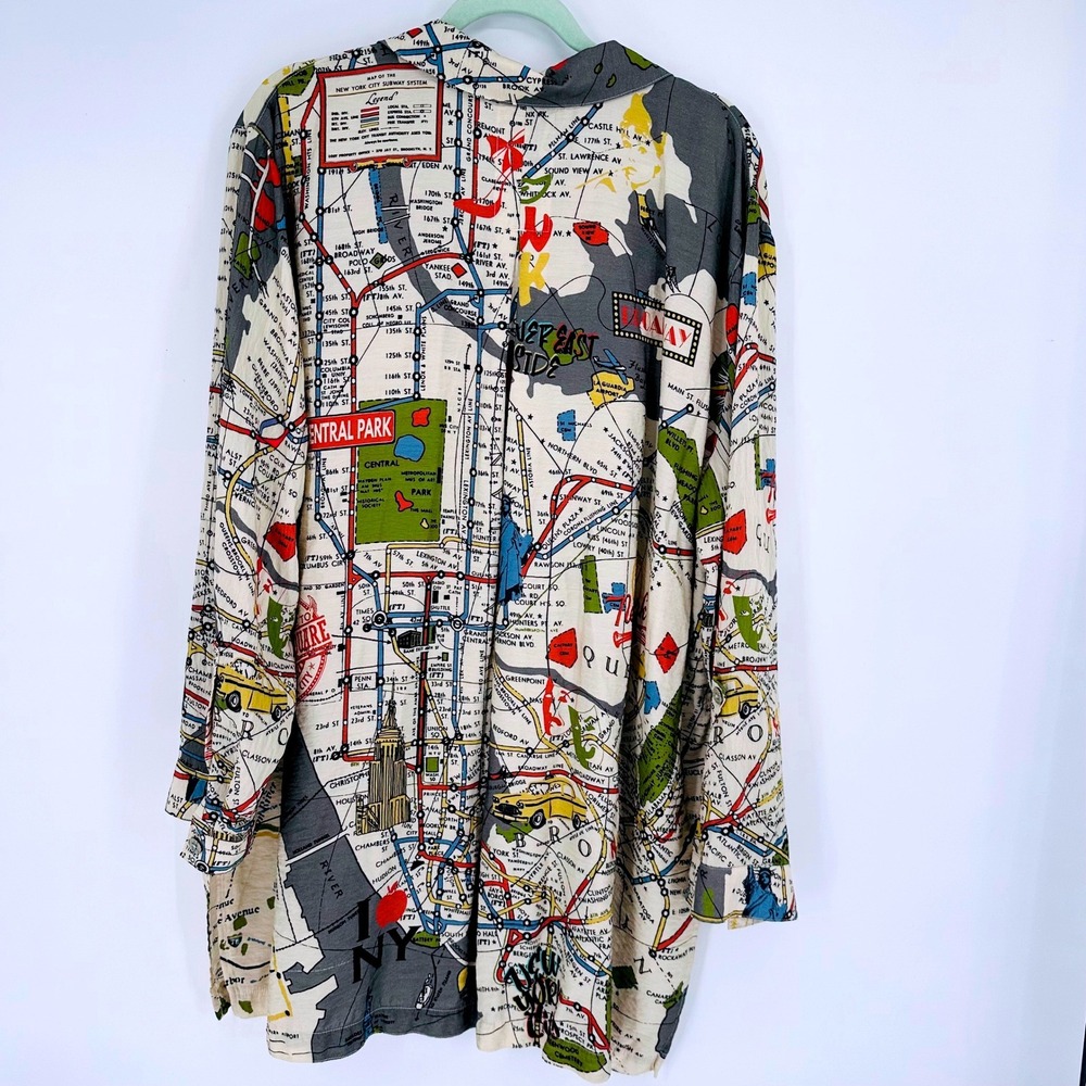 John Mark NYC Subway Map Print Tunic Shirt Womens 3X Multicolor Long Sleeve - Picture 2 of 11